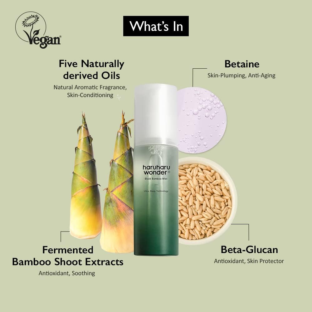 Haruharu Wonder Black Bamboo Mist – Hydrating & Firming Face Spray with Black Rice & Ginseng for Radiant, Smooth Skin – Vegan Korean Skincare – 2.7 fl oz