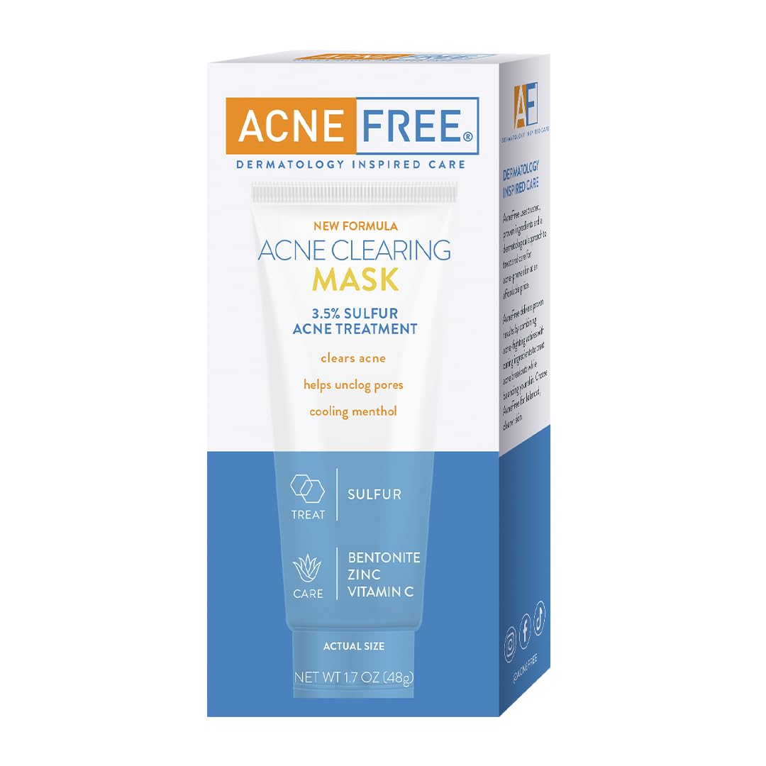 AcneFree Acne Clearing Mask – 3.5% Sulfur Treatment with Vitamin C, Bentonite & Zinc – Absorbs Oil, Unclogs Pores & Reduces Breakouts, 1.7 oz