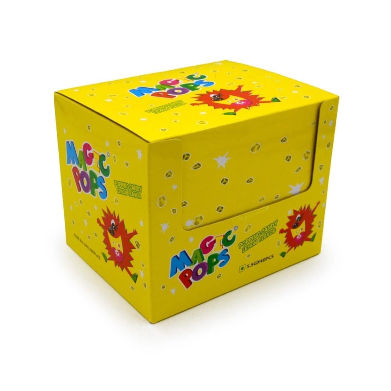 Geef Magic Pops Tangy Lemon Popping Candy – 40 Sachets (5.5g Each) | Fun Fizzy Crackling Candy for Kids & Parties (Imported, Vegetarian)