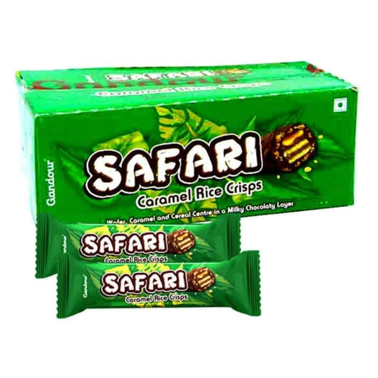 Gandour Safari Caramel Rice Crisps – Chocolate Wafer with Caramel & Cereal (24 x 22g, Imported)