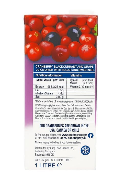 Ocean Spray Cranberry & Blackcurrant Juice Drink – Rich in Vitamin C & Antioxidants (1L, USA Imported)