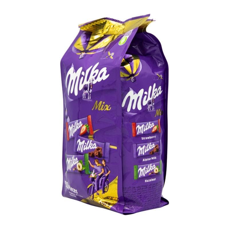 Milka Assorted Mini Mix Bag – 51pcs Milk, Strawberry & Hazelnut Chocolates 250g (Imported)