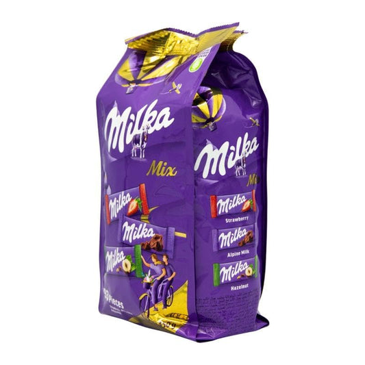 Milka Assorted Mini Mix Bag – 51pcs Milk, Strawberry & Hazelnut Chocolates 250g (Imported)