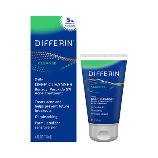 Differin Acne Face Wash with 5% Benzoyl Peroxide – Daily Deep Cleanser for Sensitive, Acne-Prone Skin, 4oz