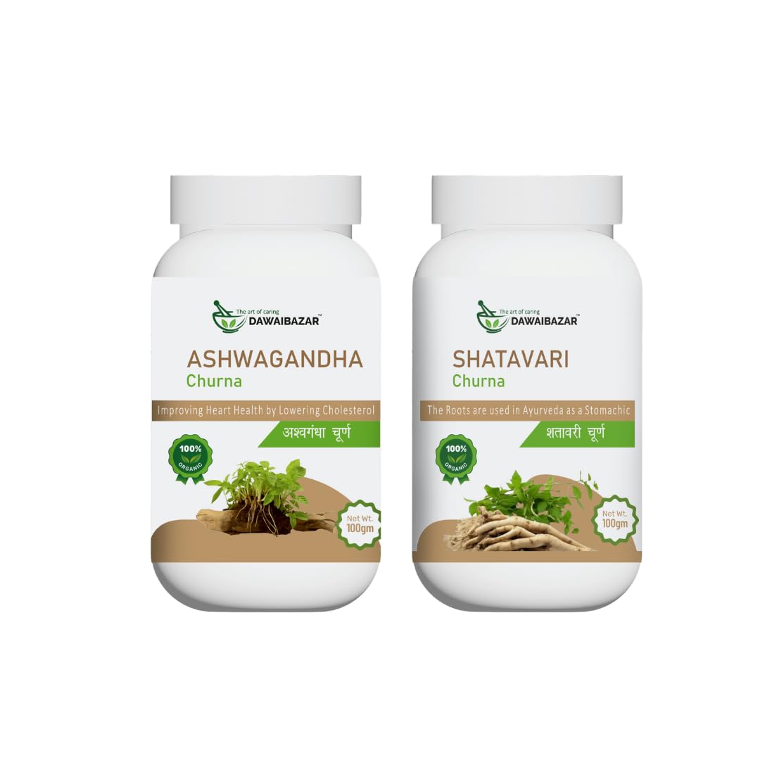 Dawaibazar Ashwagandha & Shatavari Churna – 100% Organic Ayurvedic Supplement Combo (2 x 100g)