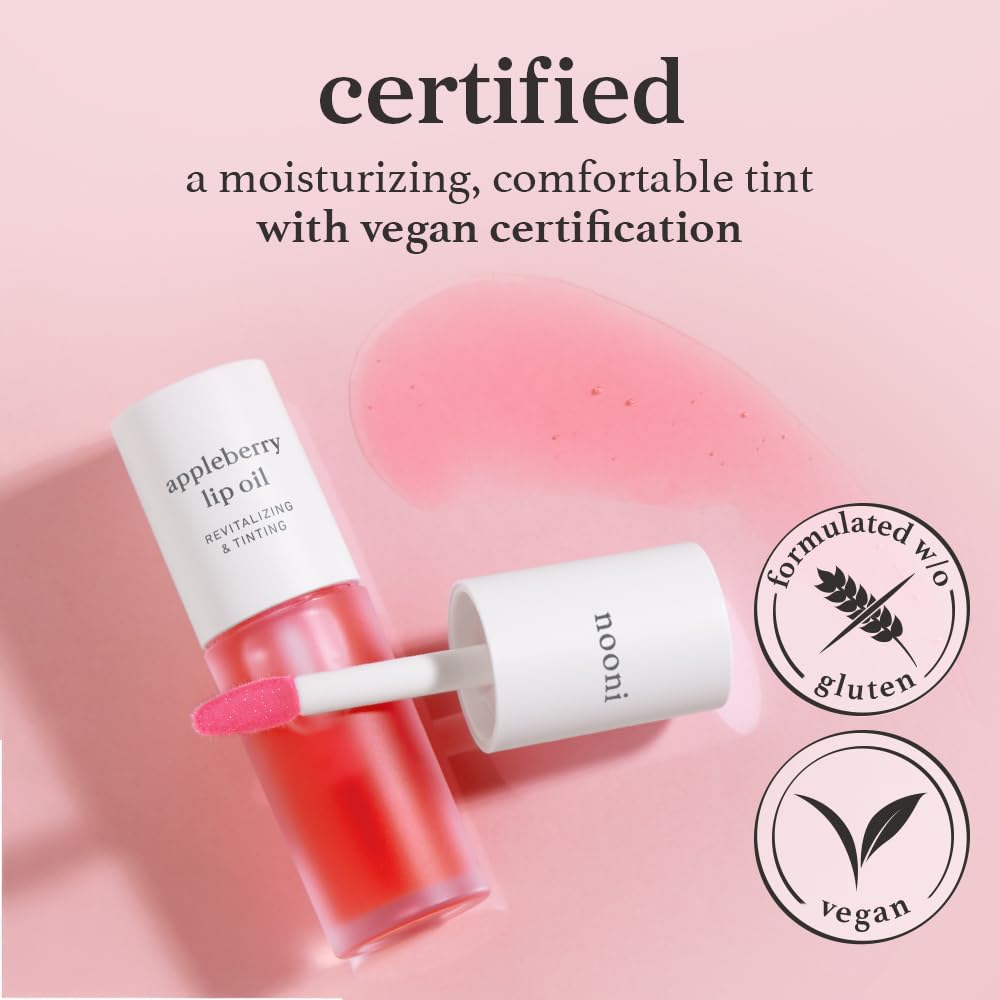 NOONI Appleberry Korean Lip Oil – Moisturizing, Plumping & Long-Lasting Hydration for Dry Lips (0.12 fl.oz)