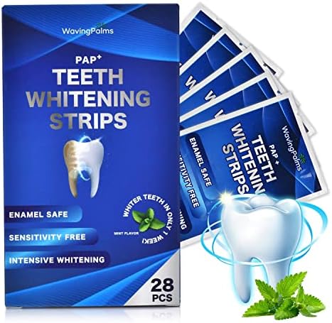 Waving Palms Sensitive Teeth Whitening Strips Kit – 28 Enamel-Safe Strips (14 Gentle Treatments) | Hydrogen Peroxide-Free, Mint Fresh & No Sensitivity