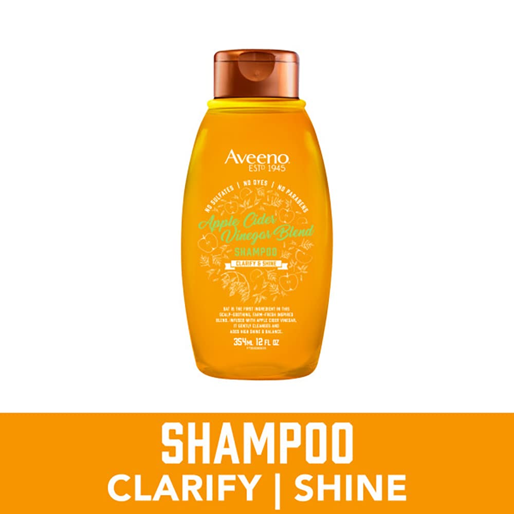 Aveeno Apple Cider Vinegar Shampoo & Conditioner Set | Clarifying, Nourishing & Shine Boost for Oily or Dull Hair | Paraben & Dye-Free (12 fl oz, 2-Pack)