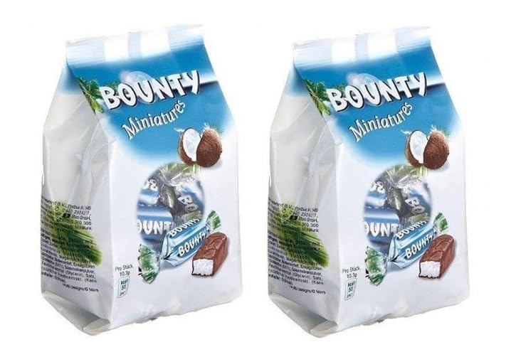 Bounty Miniature Milk Chocolates with Coconut Filling – Pack of 2 x 220g (Imported, Biteza)