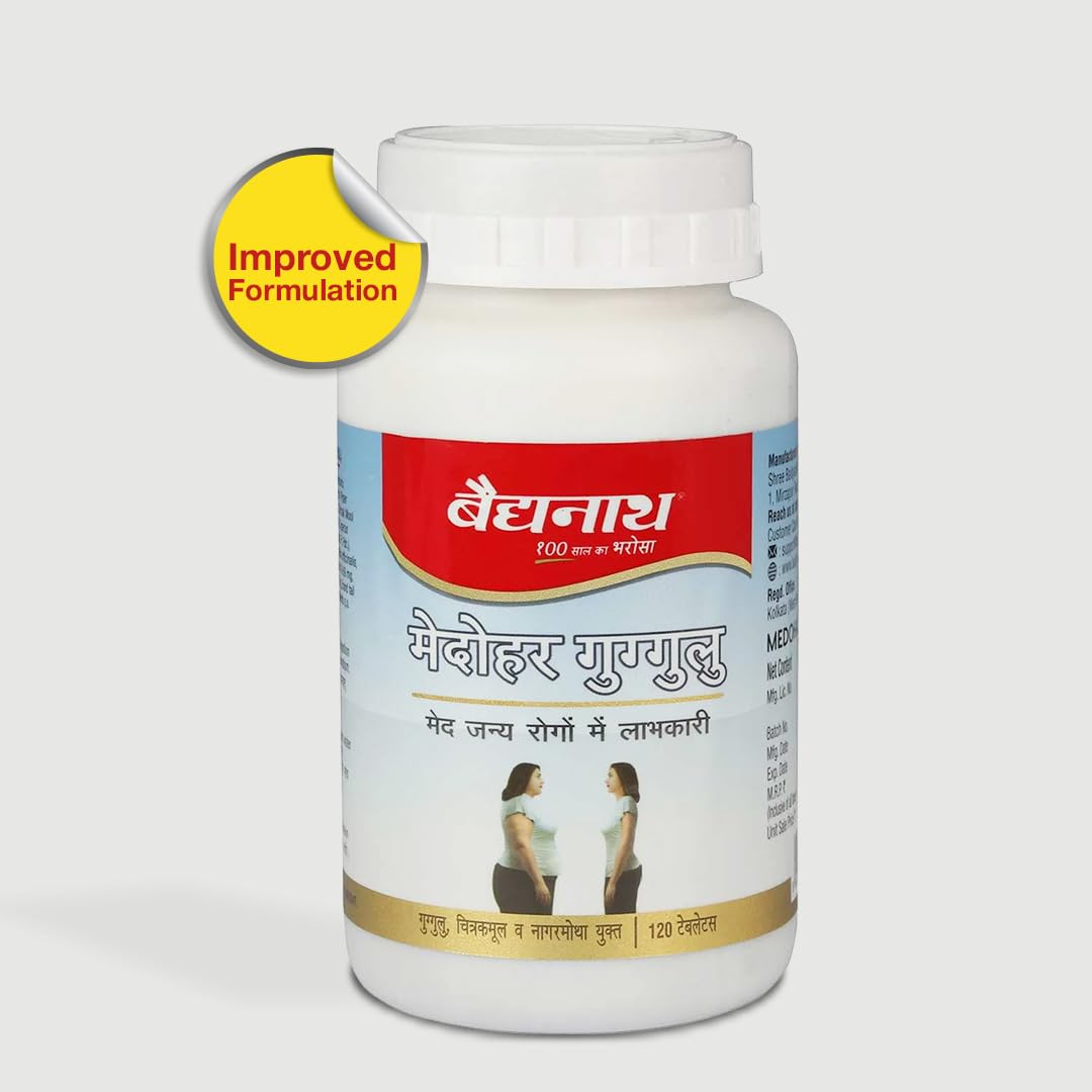 Baidyanath Medohar Guggulu Tablets, Enriched with Guggulu, Chitrakmool and Nagarmotha- 120 Tab (Pack of 1)