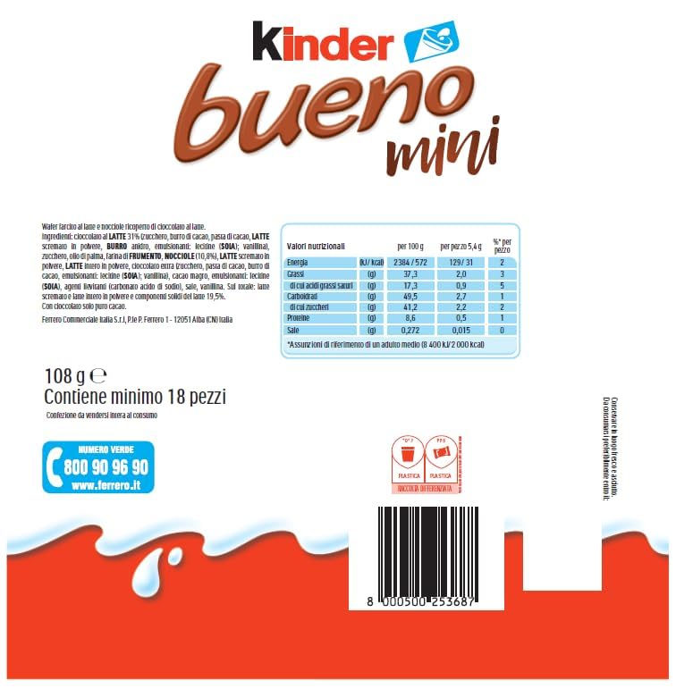 Kinder Bueno Mini Chocolate – Creamy Hazelnut Filled Wafer Bites (108g, Imported from Italy)