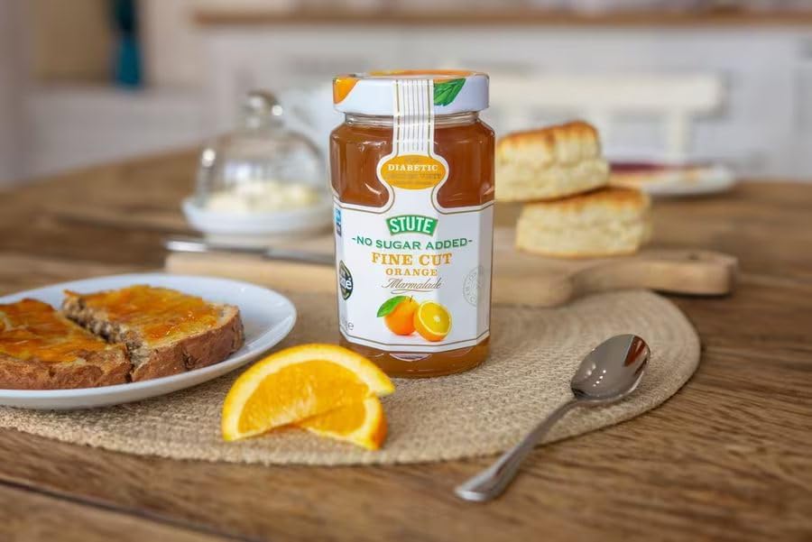 Stutes No Sugar Added Fine Cut Orange Marmalade – Diabetic Friendly Citrus Spread | 430g Glass Jar (Imported)