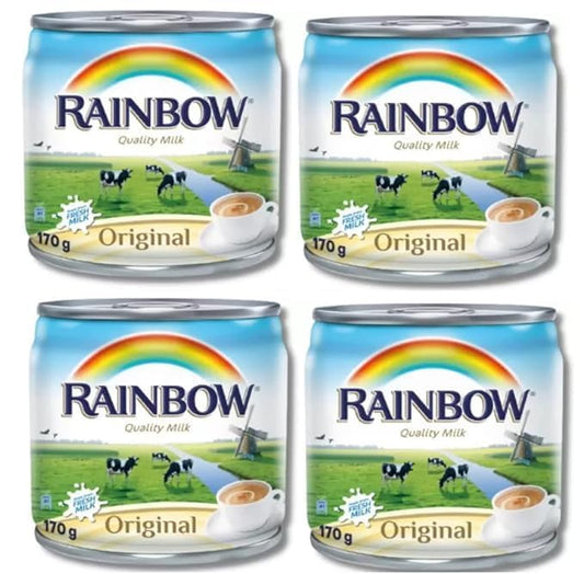 Rainbow Evaporated Milk Original – Made from Fresh Cow’s Milk | Rich & Creamy Taste | Perfect for Tea, Coffee, Desserts & Cooking – 170g Tin (Pack of 4, Imported)