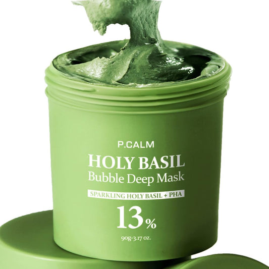 P.CALM Holy Basil Bubble Deep Mask | Clay to Bubble Wash-Off Pack for Blackheads & Pore Cleansing | Korean Skincare 90g / 3.17 oz
