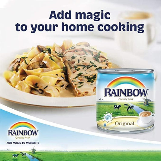 Rainbow’s Quality Evaporated Milk – Original Creamy Taste (170g Each, Pack of 4, Imported)