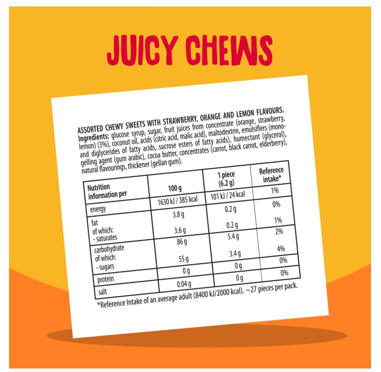 Fruittella Juicy Chews Candy 135g – Assorted Fruit Chewy Sweets with Real Juice (Imported, UK)