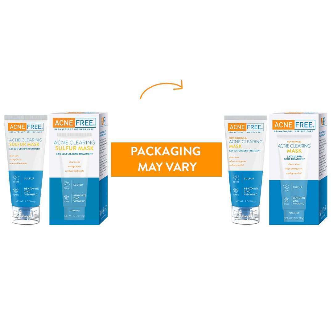 AcneFree Acne Clearing Mask – 3.5% Sulfur Treatment with Vitamin C, Bentonite & Zinc – Absorbs Oil, Unclogs Pores & Reduces Breakouts, 1.7 oz