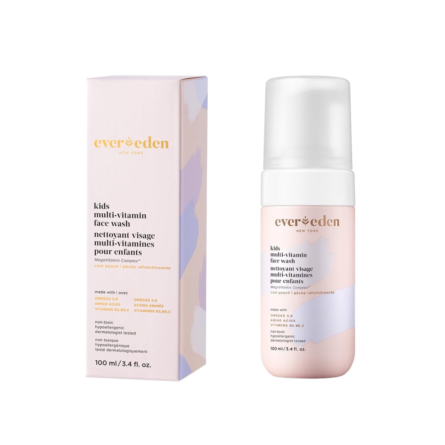 Evereden Kids Face Wash – Gentle Multi-Vitamin Cleanser with Cool Peach Scent, Non-Toxic & Hypoallergenic Skin Care for Kids 3+, 3.4 fl oz