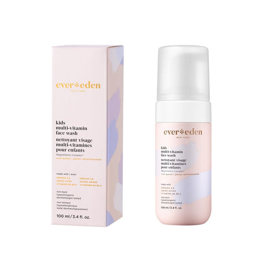 Evereden Kids Face Wash – Gentle Multi-Vitamin Cleanser with Cool Peach Scent, Non-Toxic & Hypoallergenic Skin Care for Kids 3+, 3.4 fl oz