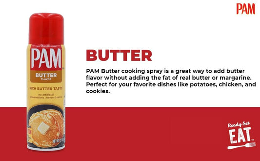 PAM Butter Flavour Cooking Spray – Rich Butter Taste, Non-Stick Spray (142g, Imported)