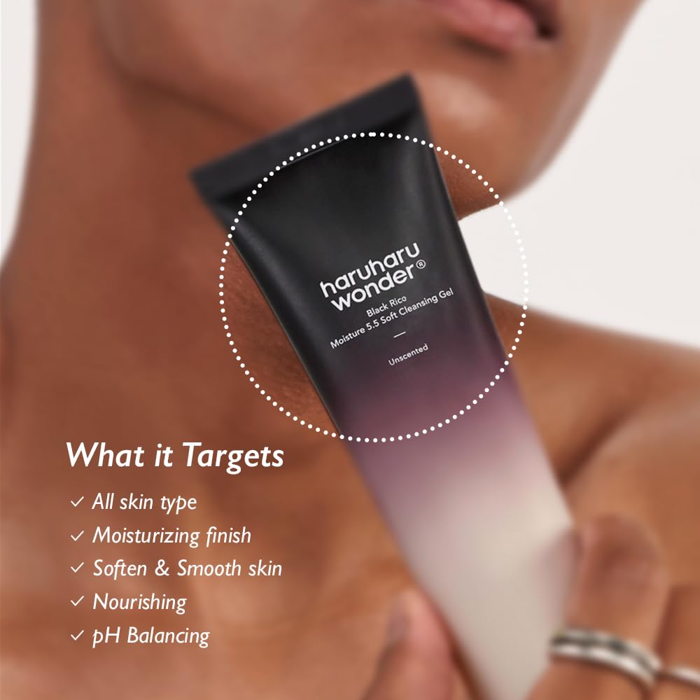 Haruharu Wonder Black Rice Moisture 5.5 Soft Cleansing Gel – Gentle Hydrating Korean Face Wash for Dry to Normal Skin, 3.4 fl oz