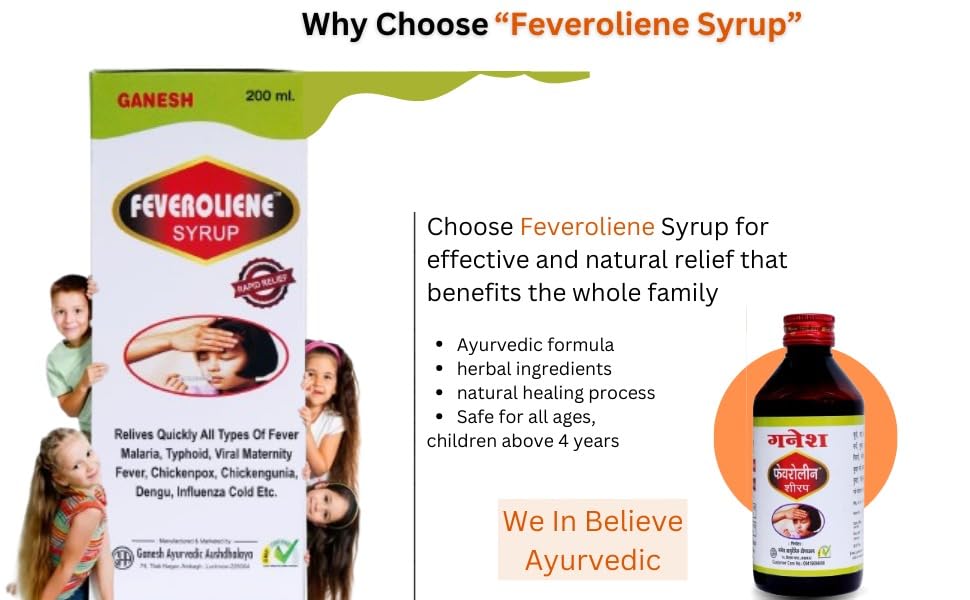 Ganesh Ayurvedic Fever Care Syrup (Feveroliene) – 200ml | Herbal Fever Relief & Immunity Booster
