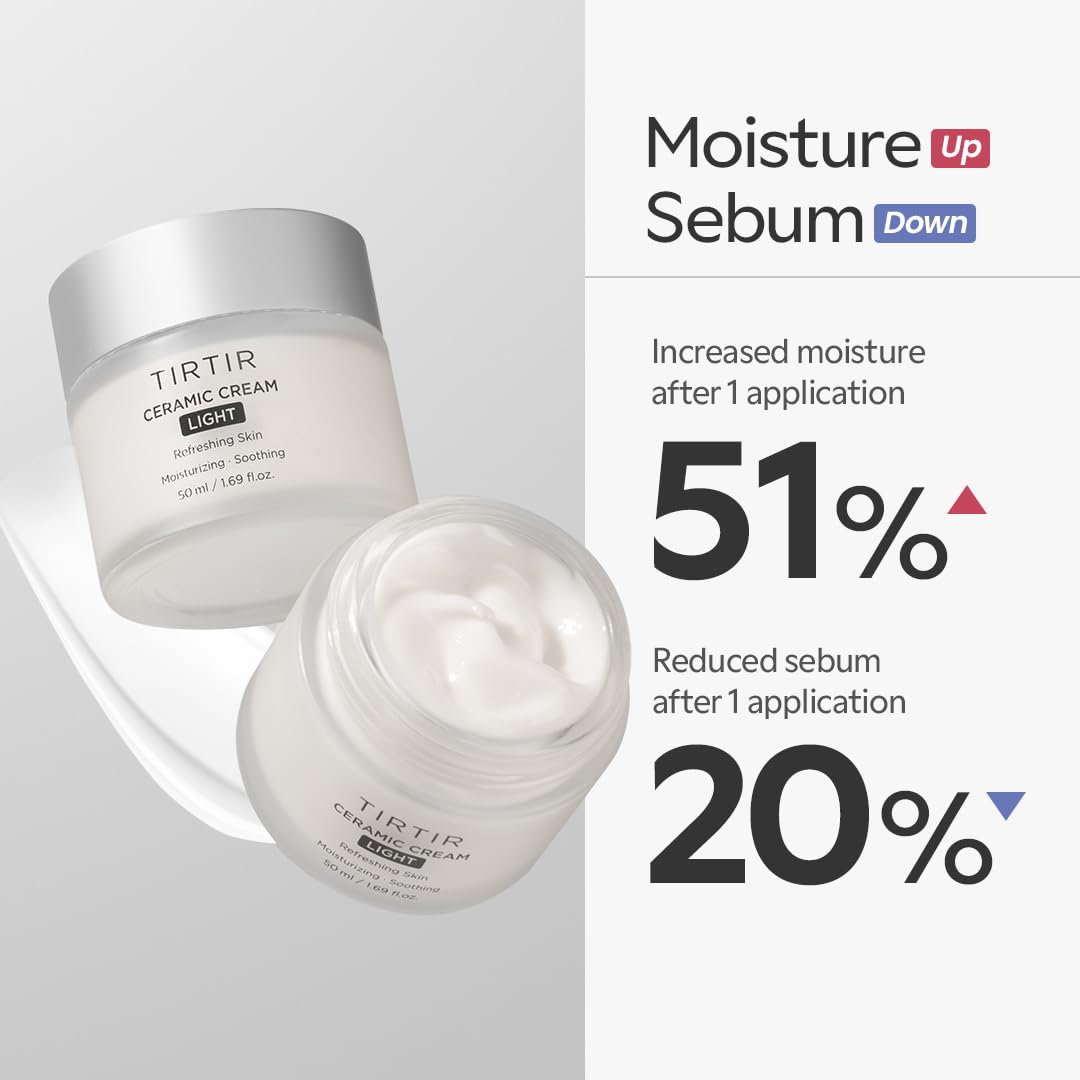 TIRTIR Ceramic Cream Light | Lightweight Korean Face Moisturizer for Hydration & Glass Skin | 50ml