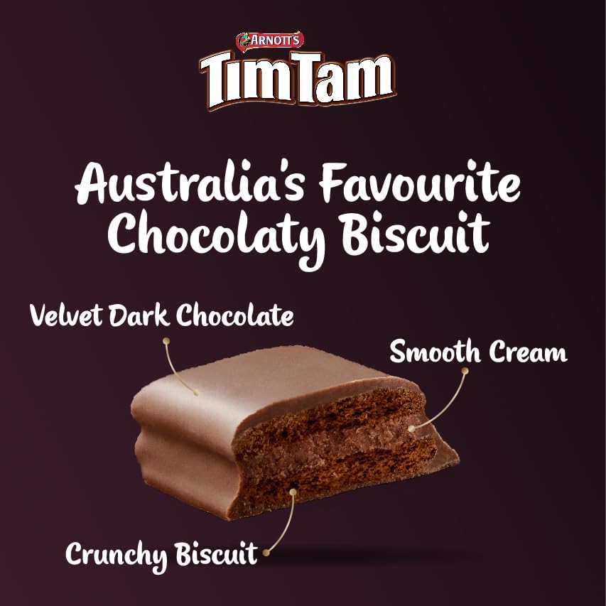 Arnotts TimTam Dark Chocolate Biscuits – Cream-Filled Chocolate Bars | 163g (Imported, Vegetarian)