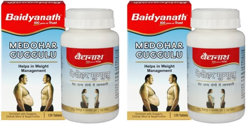 Baidyanath Medohar Guggulu Tablets, Enriched with Guggulu, Chitrakmool and Nagarmotha- 120 Tab (Pack of 1)