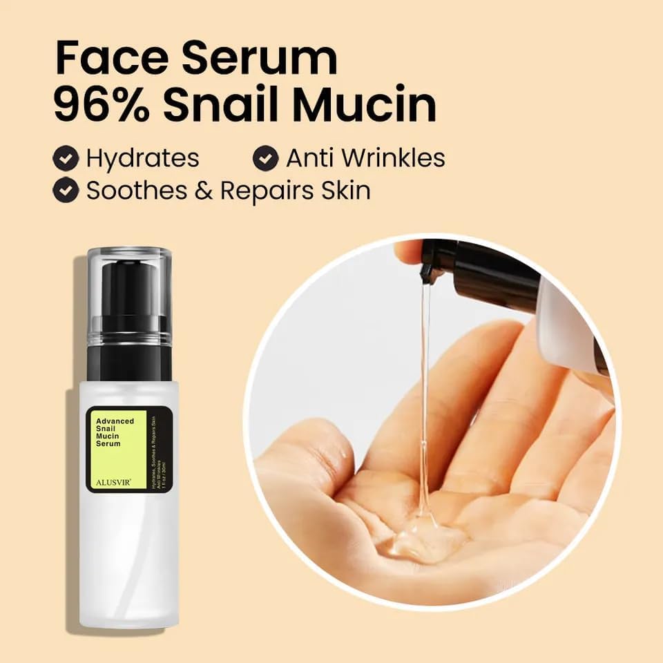 ALUSVIR Korean Snail Essence – Hydrating & Rejuvenating Serum with Snail Mucin, Vitamin C & Hyaluronic Acid | Anti-Aging, Brightening & Moisturizing | For All Skin Types