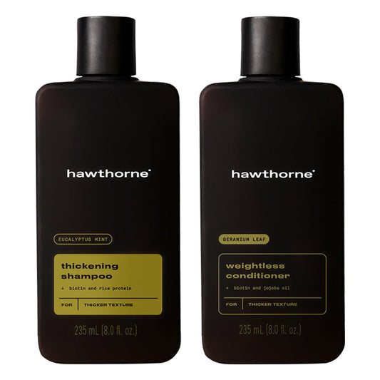 Hawthorne Men’s Thickening Shampoo & Conditioner Set – Natural Volumizing Formula with Vitamin B5 & Rice Protein – Sulfate & Paraben Free, 8 fl oz Each