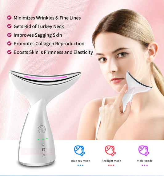 جهاز LuxuryGlow EMS Microcurrent لشد الرقبة والوجه مع العلاج بالضوء LED - يقلل التجاعيد ويشد البشرة