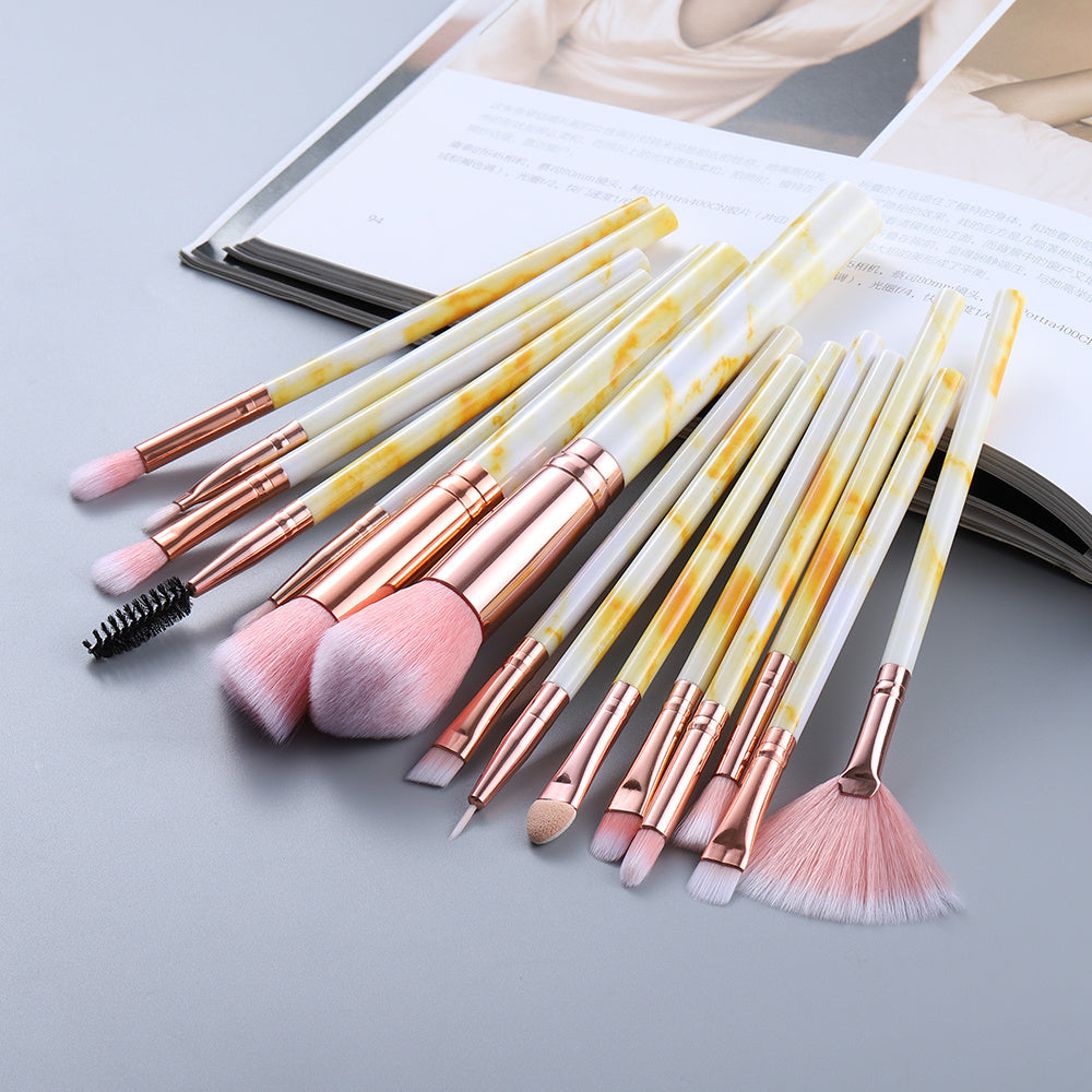Juego de 15 brochas de maquillaje con diseño marmolado LuxuryGlow