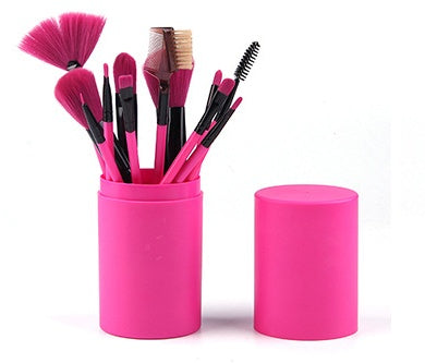 LuxuryGlow 12-Piece Premium Makeup Brush Set with Storage Barrel – Blush, Eyeshadow, Highlighter & More