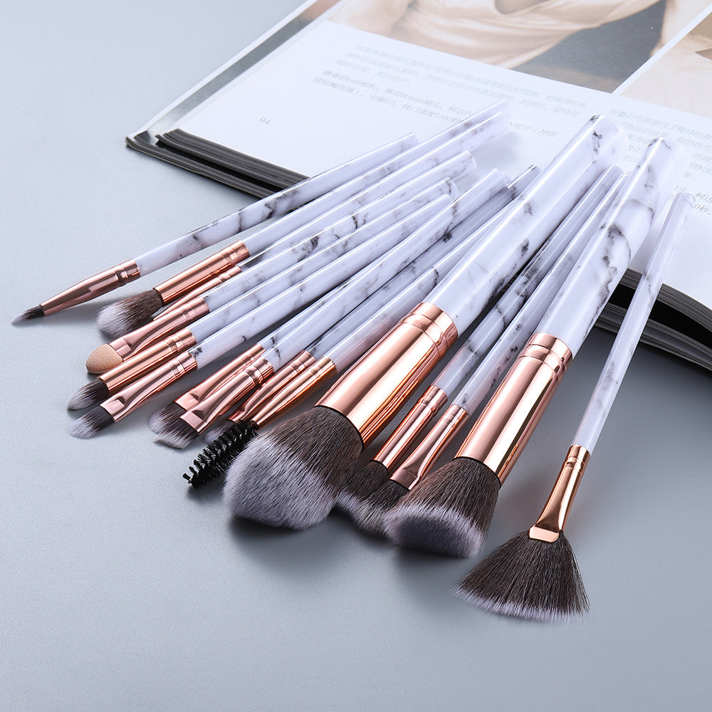 Juego de 15 brochas de maquillaje con diseño marmolado LuxuryGlow