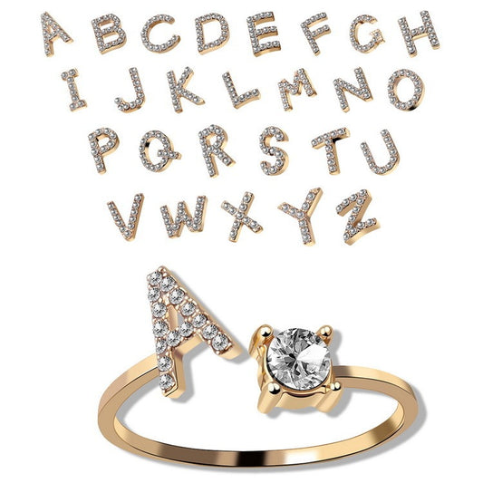 New Design Adjustable 26 Initial Letter Ring Fashion Jewelry For Women Simple Elegant Jewelry - LUXURY GLOW