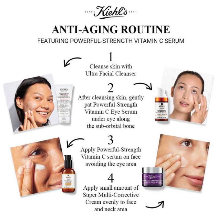 KIEHL’S Powerful Strength Line Reducing Concentrate – Vitamin C Anti-Aging Serum with Hyaluronic Acid for Radiant, Smooth Skin