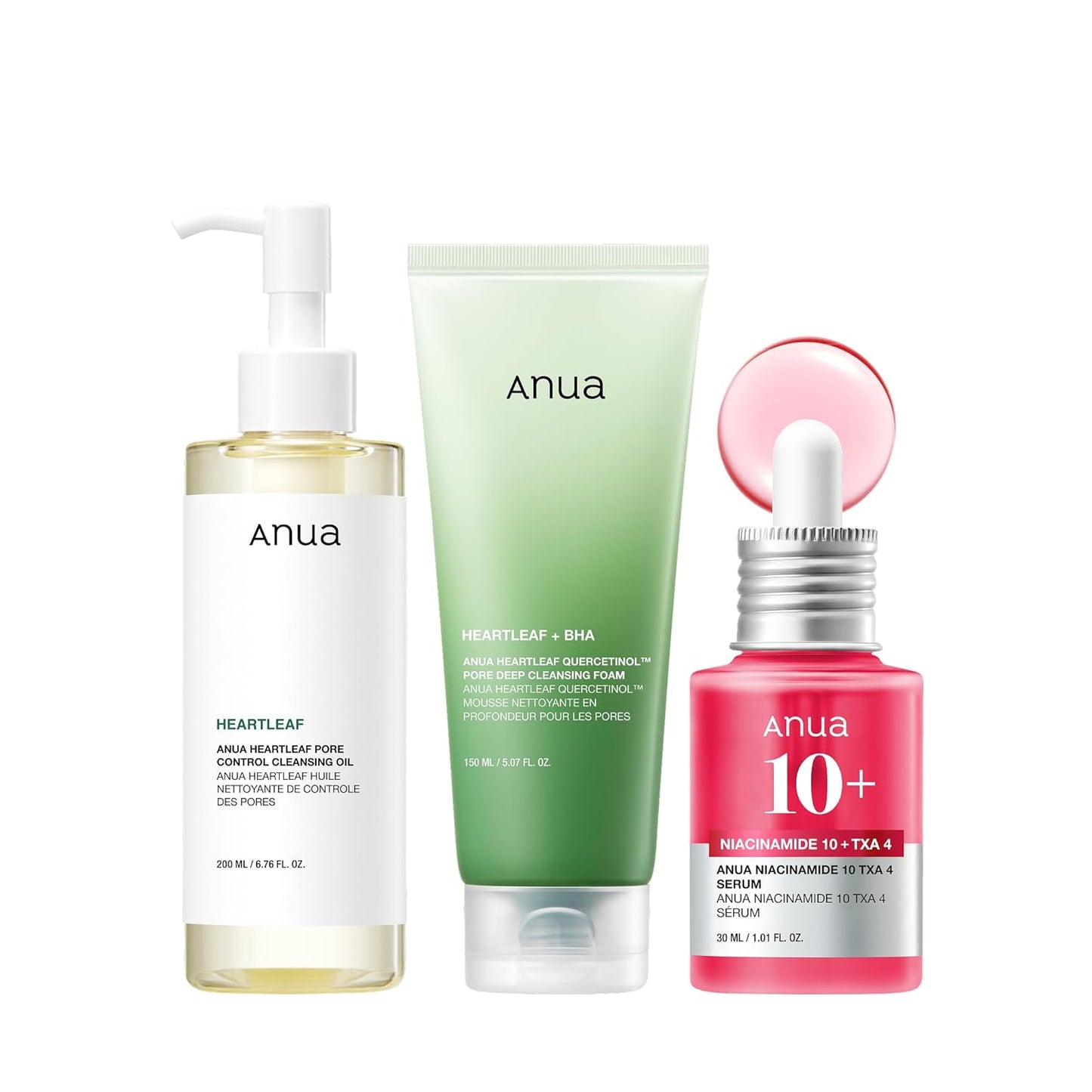 Anua 3-Step Glass Skin Beginner Set | Double Cleansing & TXA Serum with Niacinamide | Korean Skincare for Radiant, Clear & Smooth Complexion