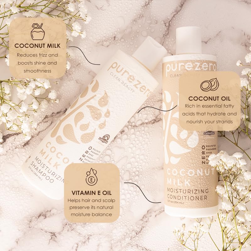 Purezero Coconut Milk Shampoo & Conditioner Set – Vegan, Sulfate-Free, Hydrating & Anti-Frizz Hair Care