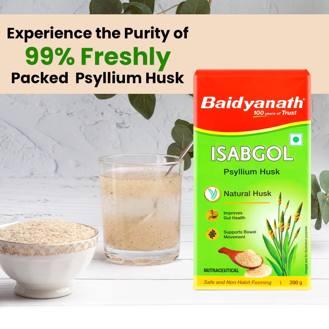Baidyanath Isabgol (Psyllium Husk) Powder - 200 gm | Healthy Digestive Tract | Rich Source Of Dietary Fibre, Gluten Free | Effectively Relieves Constipation | Supplement For Digestion (Pack of 1)