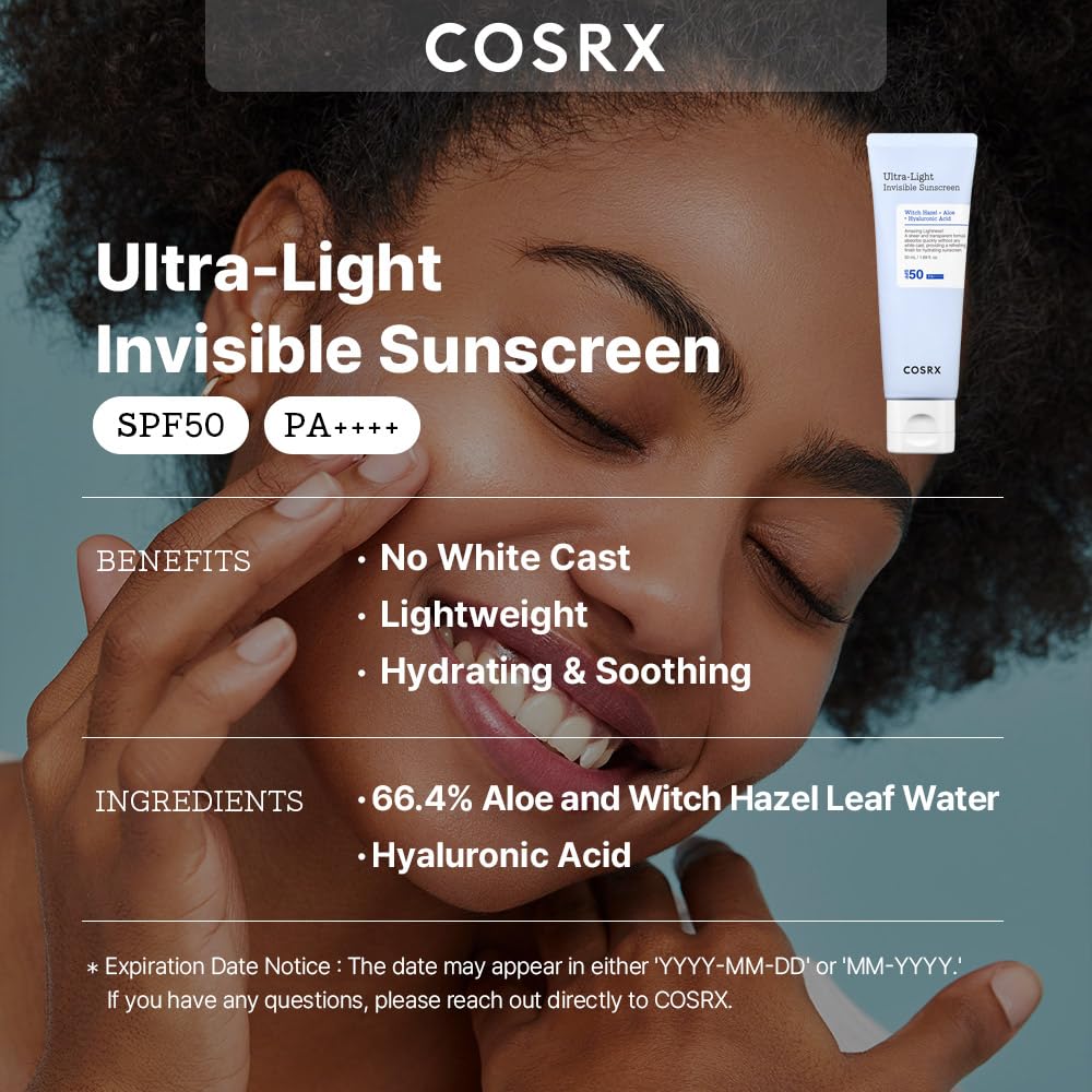 COSRX Ultra-Light Invisible Sunscreen SPF 50 – Hydrating Broad Spectrum UV Protection (55g)