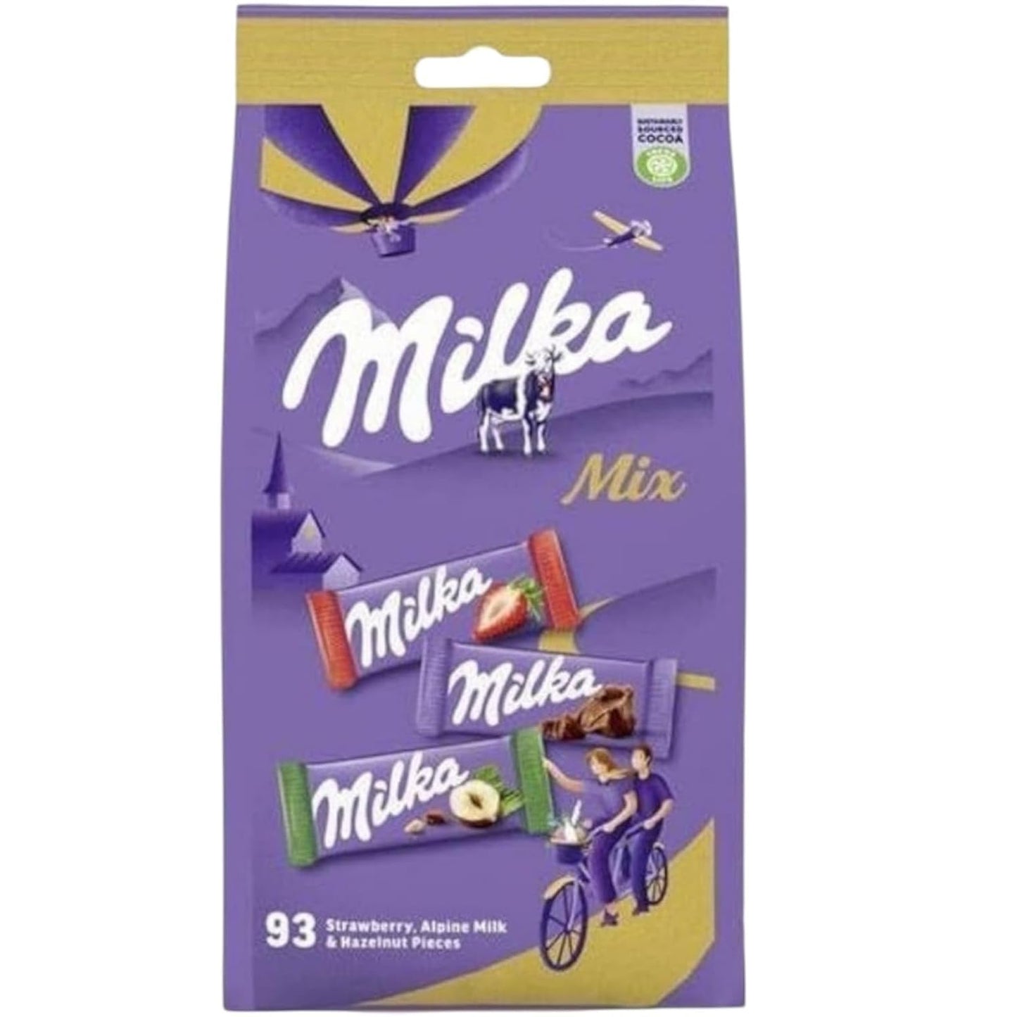 Milka Assorted Mini Mix Bag – 51pcs Milk, Strawberry & Hazelnut Chocolates 250g (Imported)