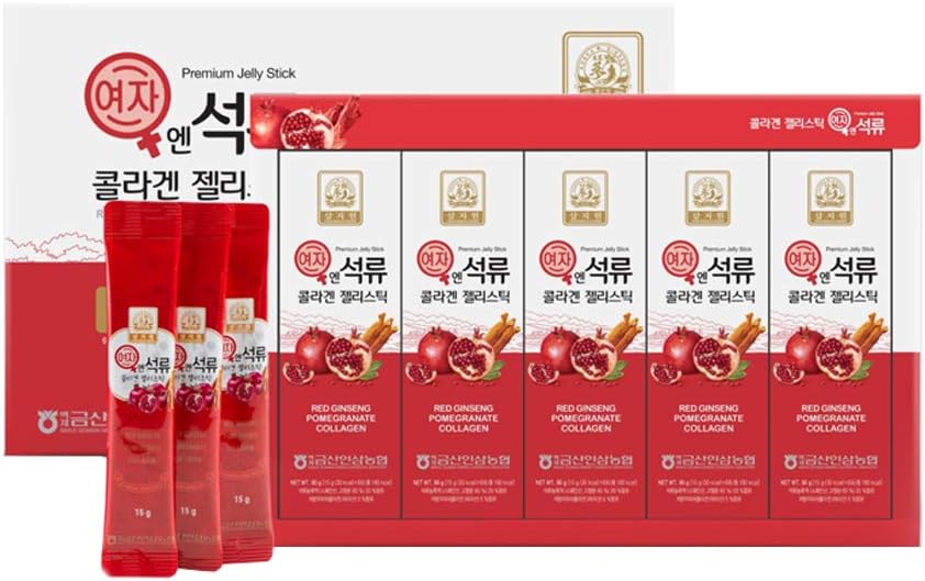 Baekje Geumsan Korean Pomegranate Collagen Jelly Stick – 5 Packs (30 Sticks Each) | Anti-Aging, Skin Hydration, Hair & Nail Support, Women’s Health Supplement