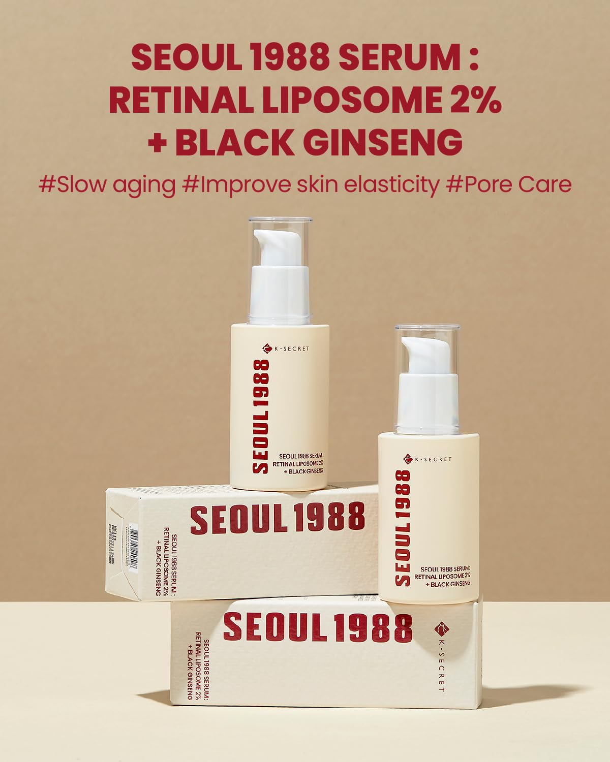 KSECRET SEOUL 1988 Retinal Serum with Black Ginseng & Peptides – Anti-Wrinkle, Dark Spot Corrector, Korean Skincare 30ml