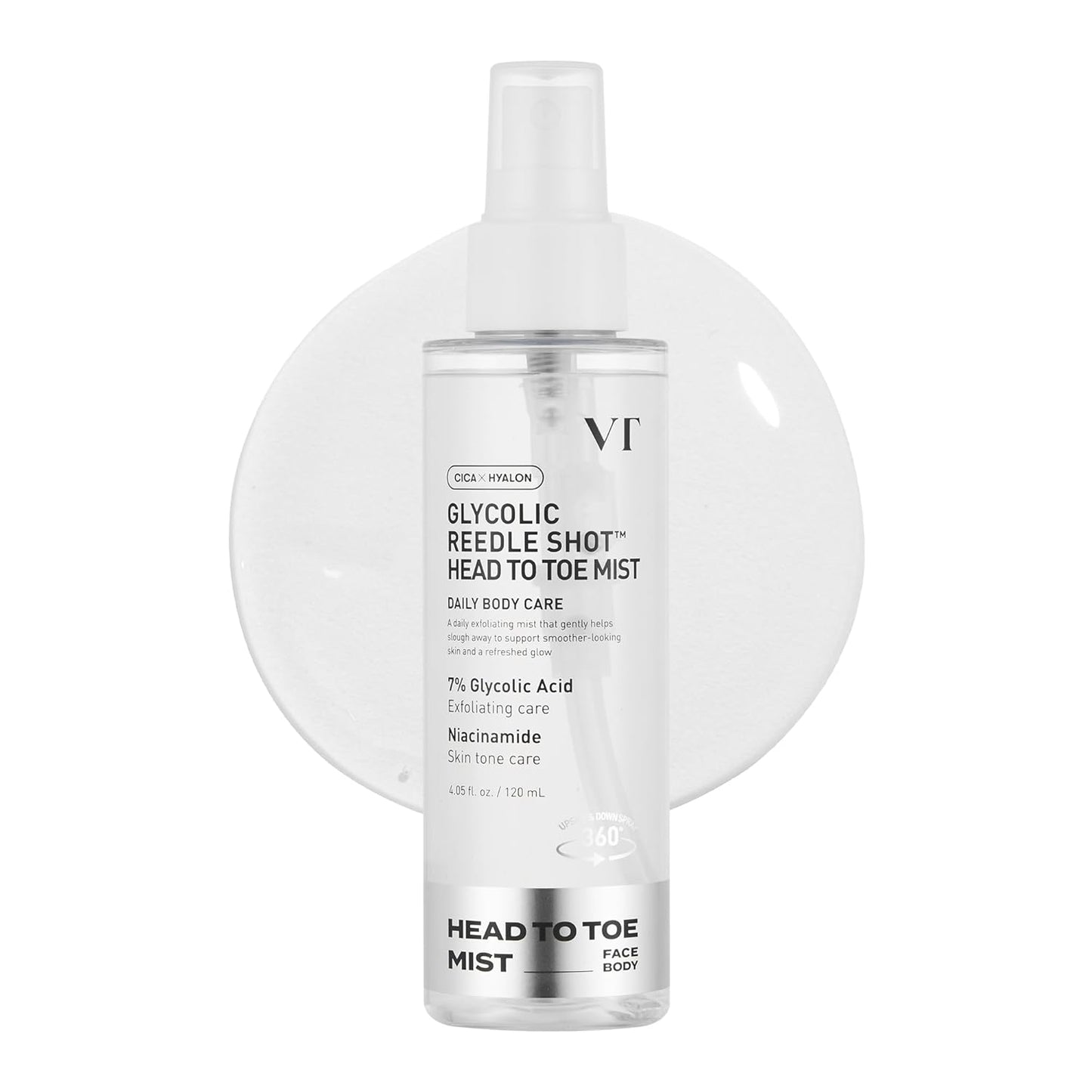 VT COSMETICS 7% Glycolic Acid Reedle Shot Mist – Exfoliating Body Spray with Niacinamide for Keratosis Pilaris, Strawberry Skin & Dark Spots – Hydrating Korean Skincare – 4.05 fl oz