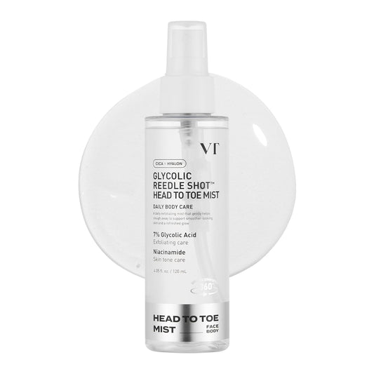 VT COSMETICS 7% Glycolic Acid Reedle Shot Mist – Exfoliating Body Spray with Niacinamide for Keratosis Pilaris, Strawberry Skin & Dark Spots – Hydrating Korean Skincare – 4.05 fl oz