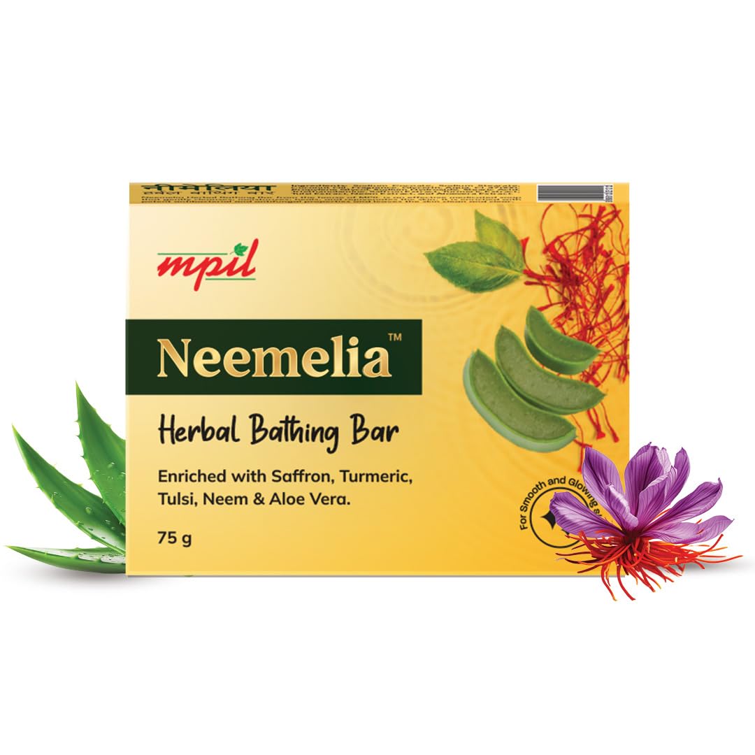 MPIL Neemelia Herbal Bathing Bar | Pure Neem & Kesar Soap | Acne & Skin Care | 75g