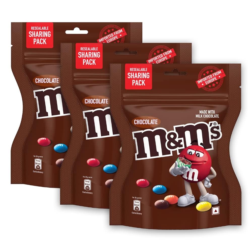 M&Ms Milk Chocolate Candies – Colourful Candy Coated Treats 45g x 3 (Imported, UK)