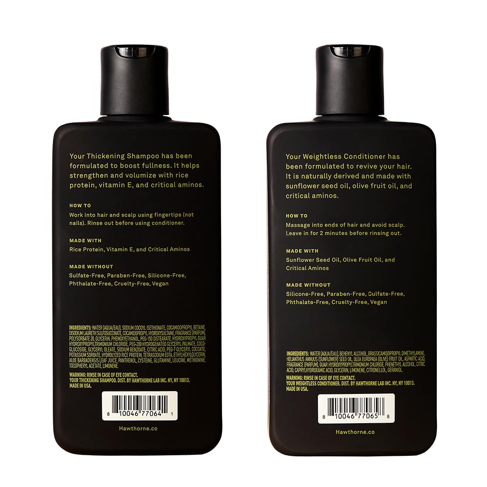 Hawthorne Men’s Thickening Shampoo & Conditioner Set – Natural Volumizing Formula with Vitamin B5 & Rice Protein – Sulfate & Paraben Free, 8 fl oz Each
