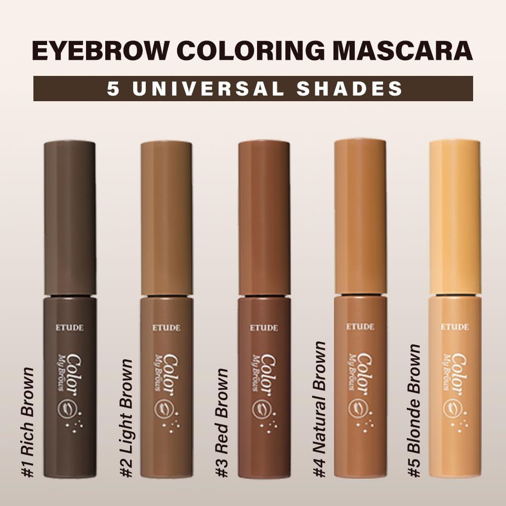 ETUDE Color My Brows – Natural 3D Brow Mascara with Beeswax & Carnauba Wax | Long-Lasting, Moisturizing, Smudge-Free Eyebrow Tint (Rich Brown)
